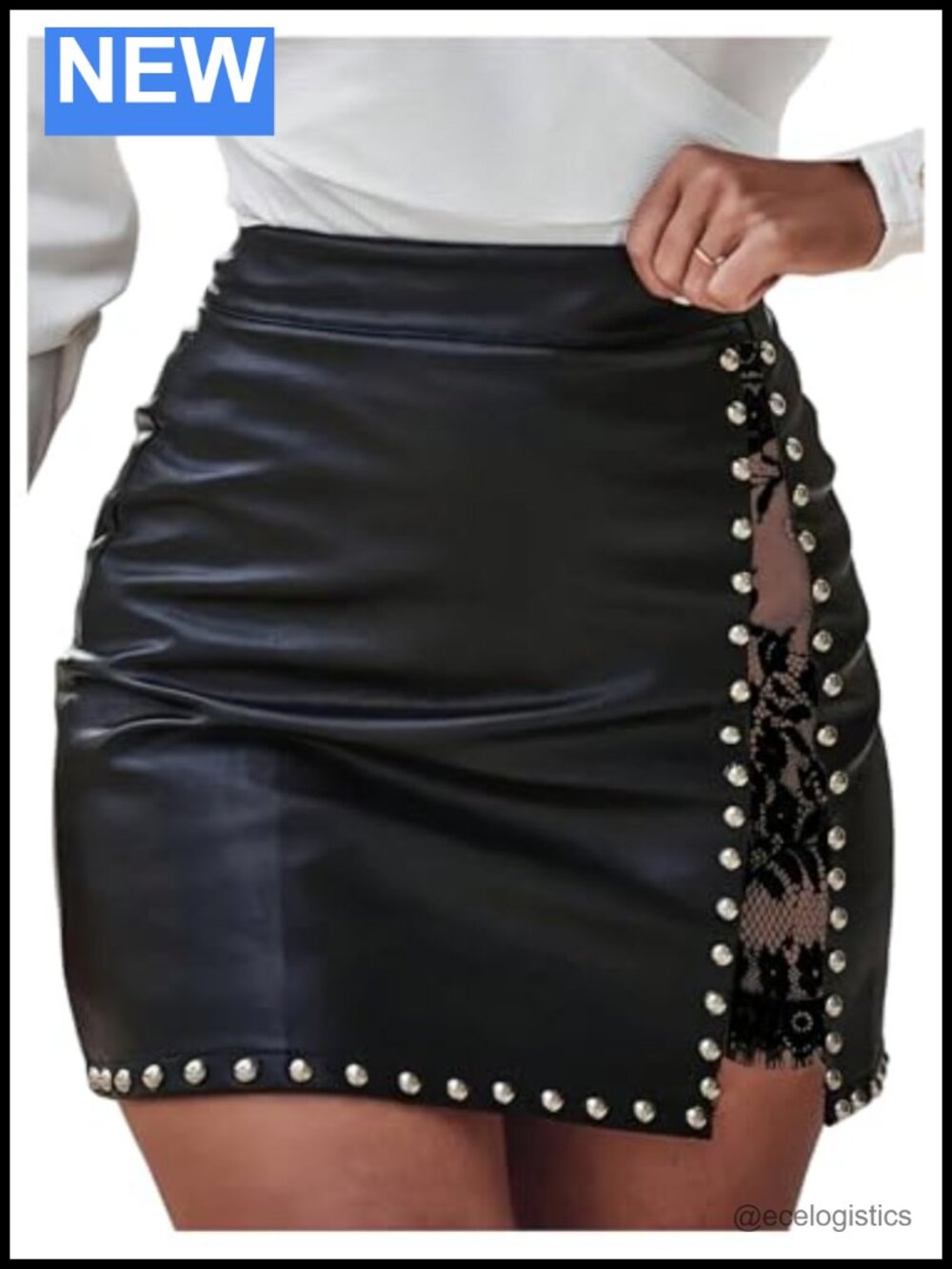 PU Leather Bodycon Mini Skirt Ruched Floral Lace Night Out